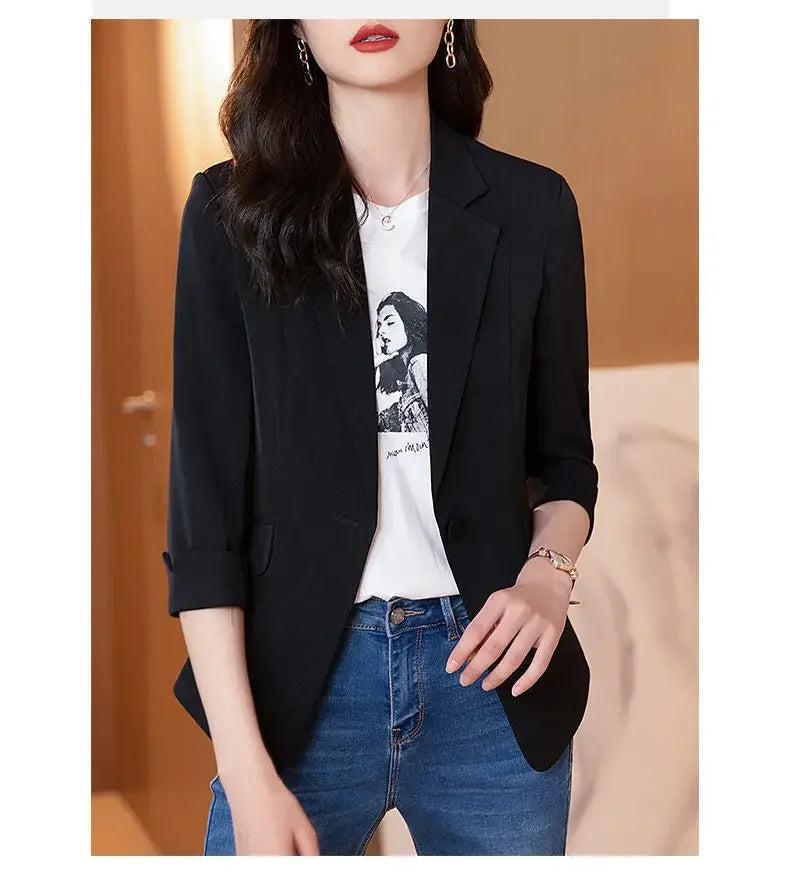 Blazer ample à revers pour femme, coupe slim, tendance, couleur unie, style coréen