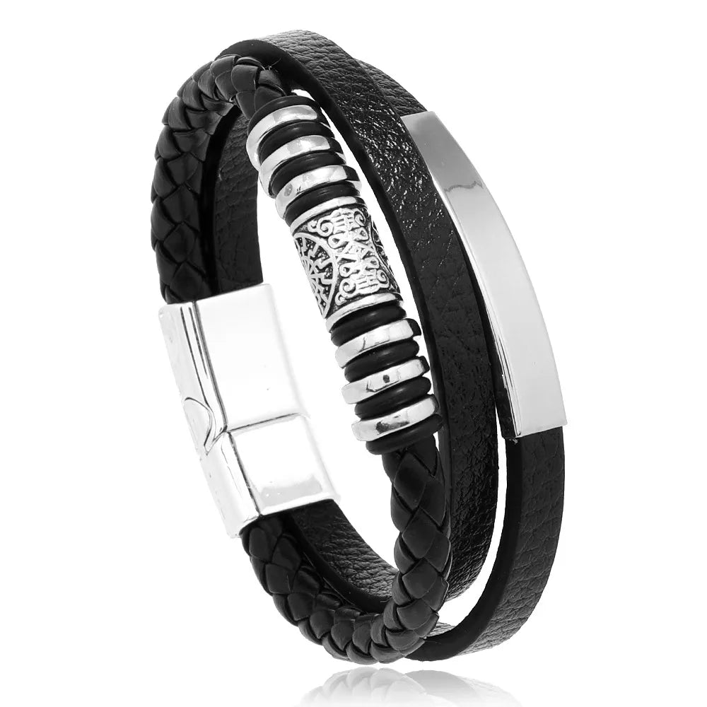 Bracelets en cuir et acier inoxydable pour hommes