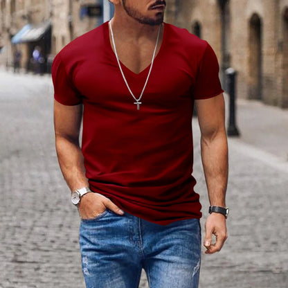 Men's Solid Color T-shirts - Short Sleeve V Neck Streetwear