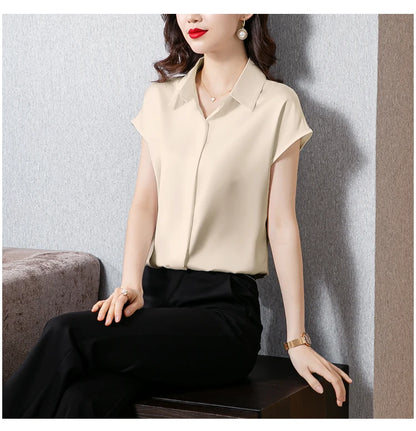 Women's Silk Satin Polo Vintage Blouse