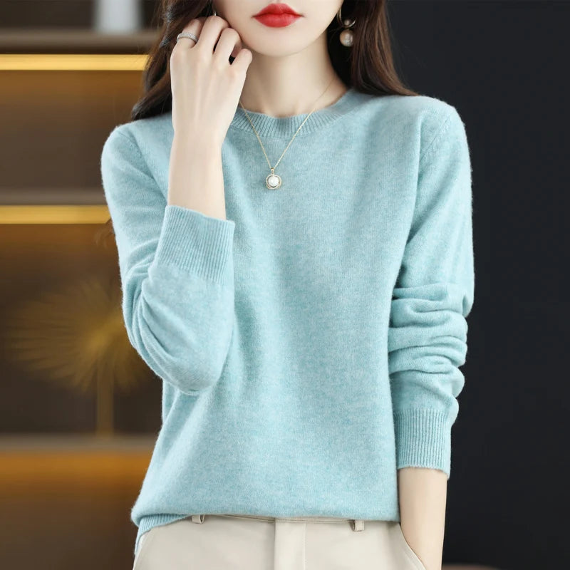 100% Pure Wool O-Neck Cashmere Pullover