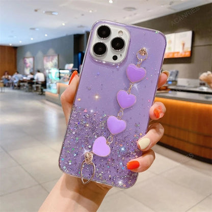 Mode Plating Liebe Herz Armband Kette Fall Für iPhon 16