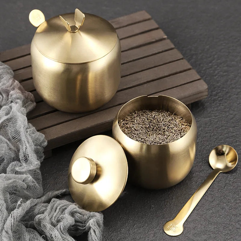 Stainless Steel Seasoning Jar & Lid Spoon