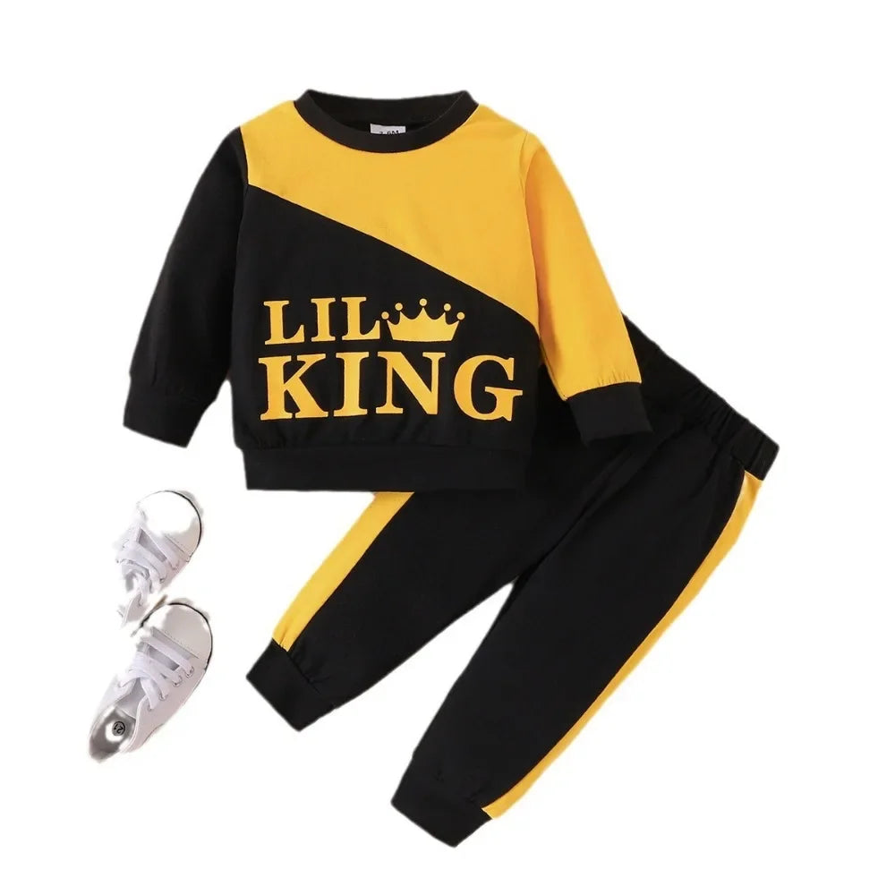 Crown Color Matching 2pcs Autumn Boys Long Sleeved - Pullover Baby Suit