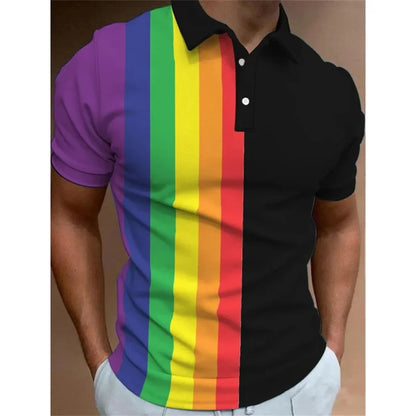 3D Rainbow Print Polo Shirt for Men