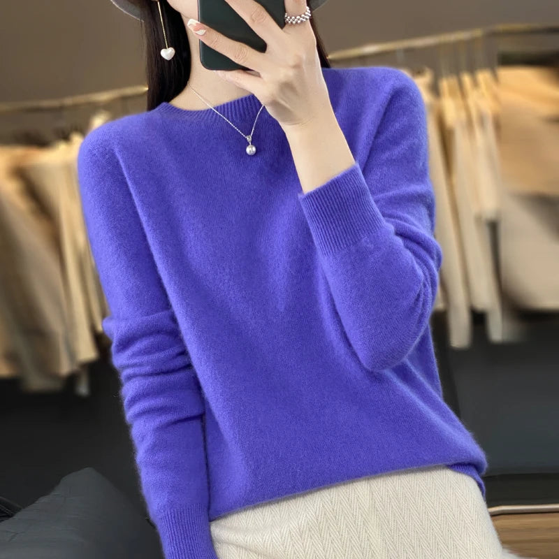 100% Pure Wool Cashmere O-Neck Pullover