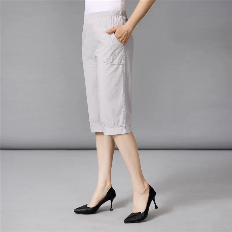 Loose Cotton Cropped Pants for Women