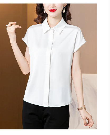 Women's Silk Satin Polo Vintage Blouse