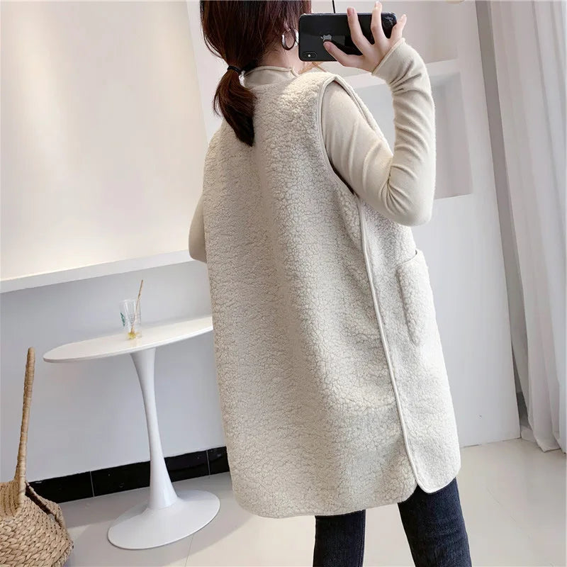 Stylish Medium-Length Lamb Wool Vest Jacket