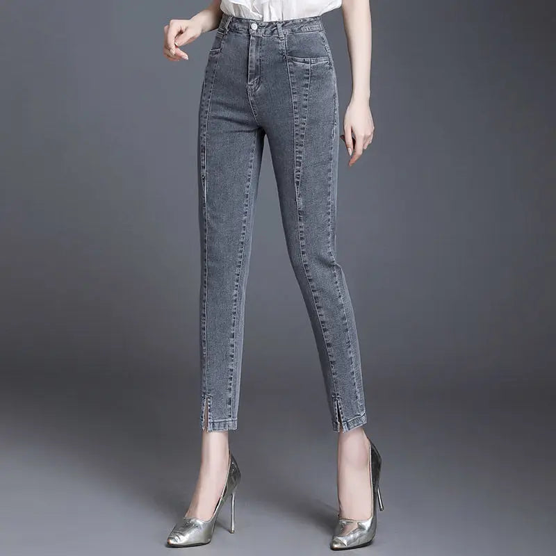 High Waist Skinny Cropped Jeans for Women