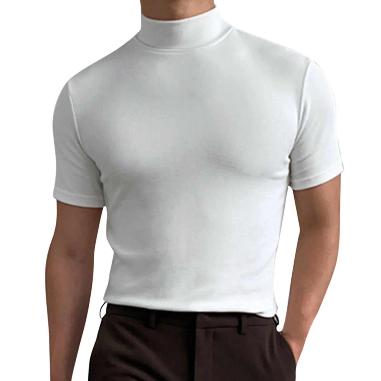 Men's Short Sleeve T-shirt - High Collar Shirt