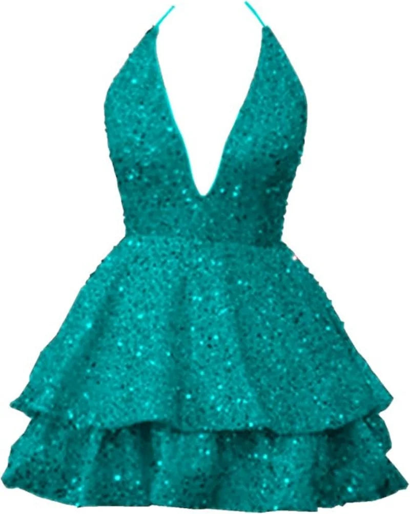 Women's Sequin V Neck Short Prom Cocktail Dresses