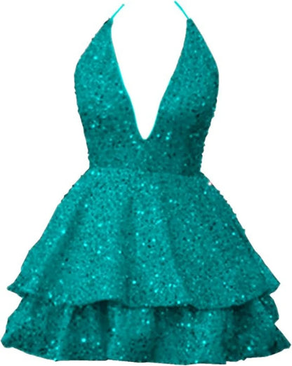 Women's Sequin V Neck Short Prom Cocktail Dresses