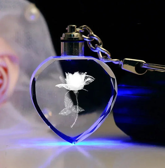 LED Crystal Rose Heart Keyring for Couples
