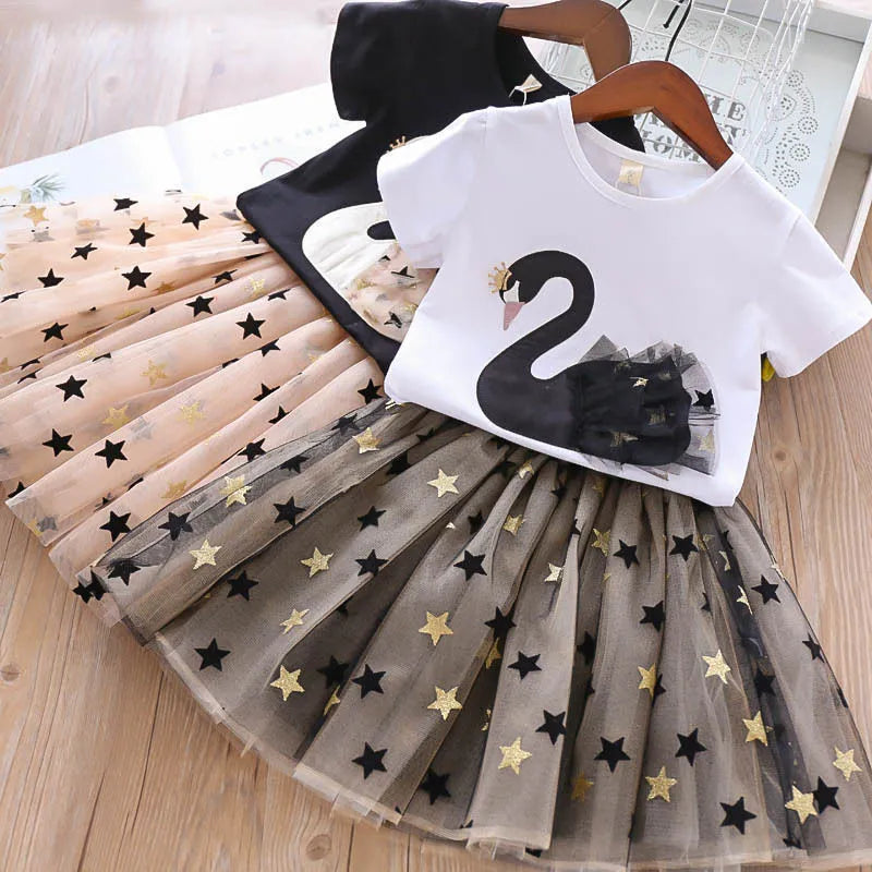 Cotton Swan T-Shirt & Sequin Skirt Set