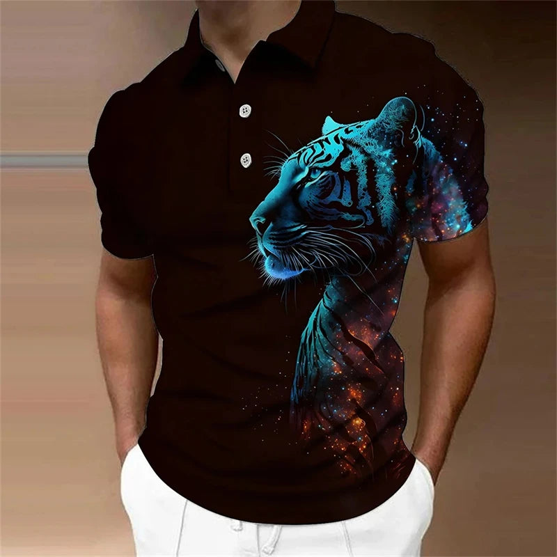 Poloshirt mit 3D-Wolf- und Adler-Print für Herren