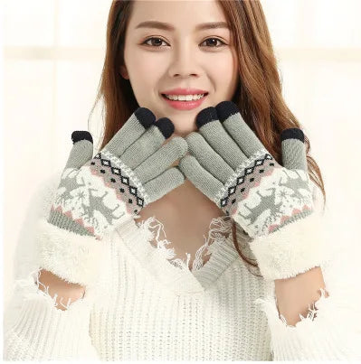 Gants tactiles en tricot jacquard motif renne de Noël