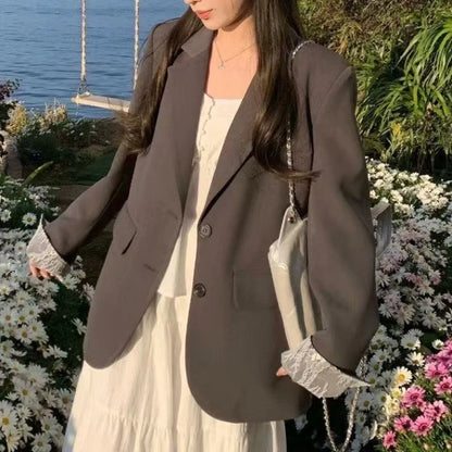 Blazer patchwork en dentelle à manches longues pour femme