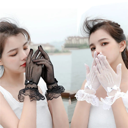 Short Lace Sheer Gloves - Fishnet Party Mittens