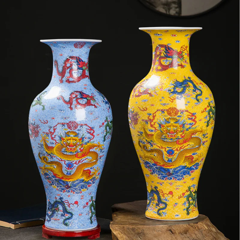 Jingdezhen Ceramic Nine Dragons Glow Vase