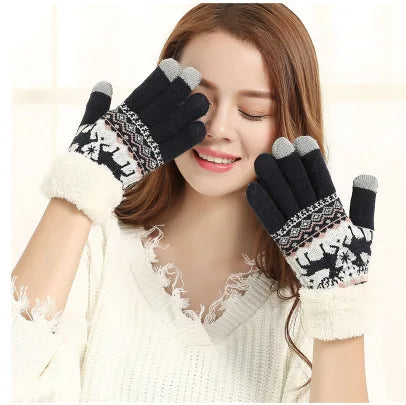 Gants tactiles en tricot jacquard motif renne de Noël