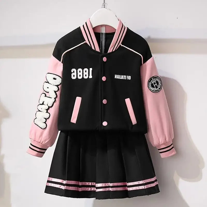 Baseball Kids Suits Jacket & Pleated Skirt 2 Pcs Outfits