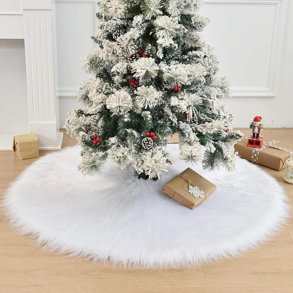 White Plush Christmas Tree Skirt Festive Base Decoration