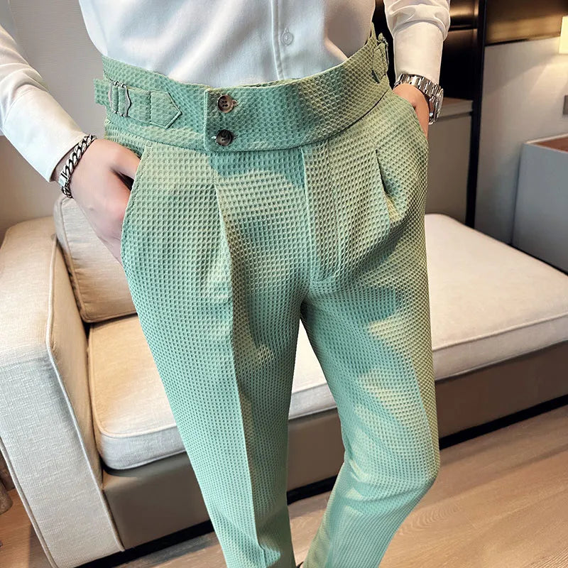 Waffel-Business-Freizeit-Anzughose mit hoher Taille – Slim-Fit-Hose für Herren (Größe 36)