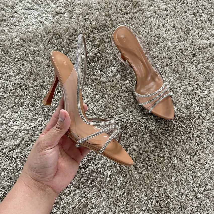 Damen-Slingback-Pumps mit Strasssteinen – weibliche sexy High Heels