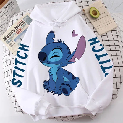 Unisex Disney Stitch Cartoon Print Winter Hoodies