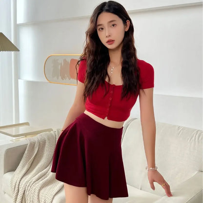 Jupe décontractée plissée taille haute coupe A