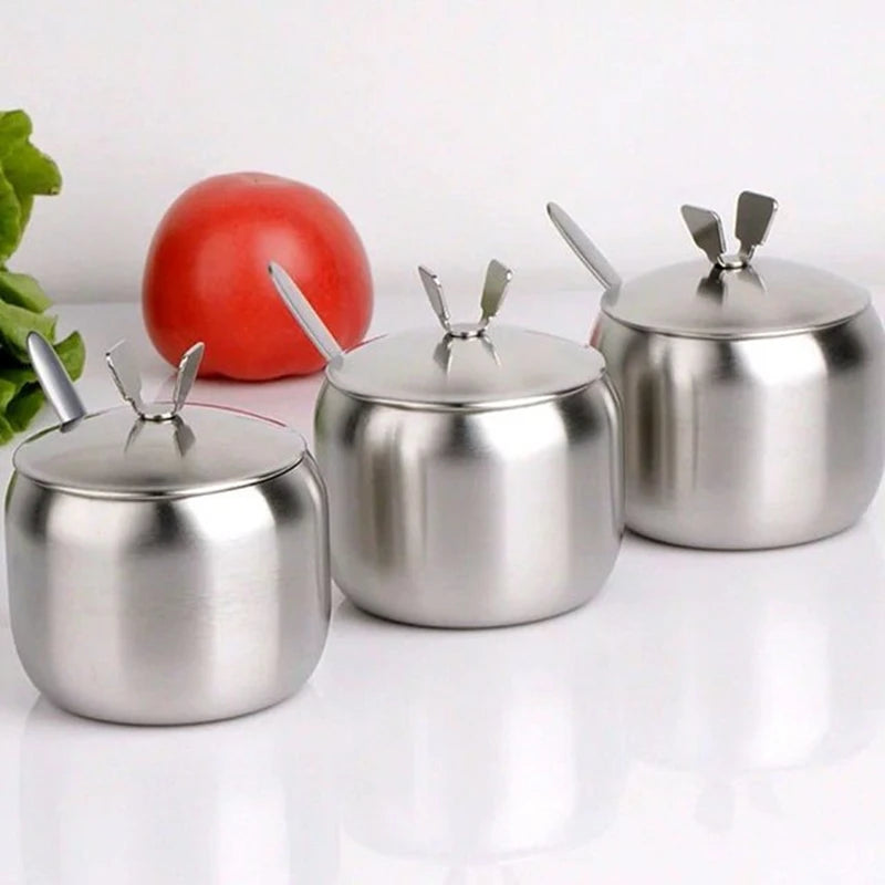 Stainless Steel Seasoning Jar & Lid Spoon