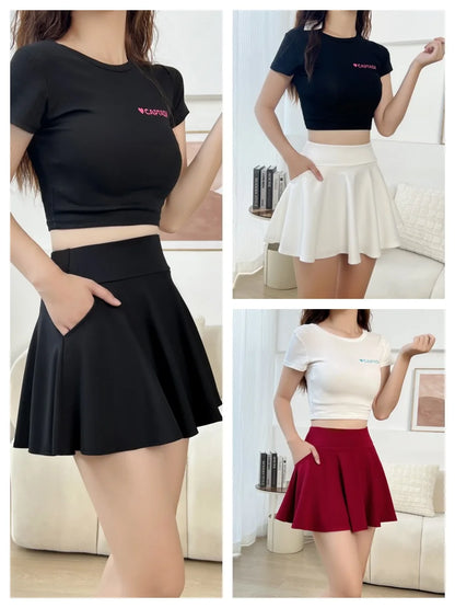 Summer Women Basic Pocket Pleated Mini Skirt