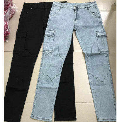 Multi-Pocket Solid Color Cargo Jeans