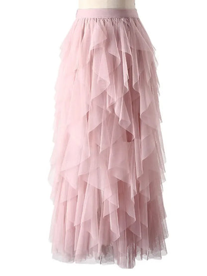 TIGENA Tutu Tulle Pink Maxi Skirt