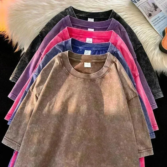 T-shirt ample à manches courtes et col ras du cou pour homme en pur coton, style vintage