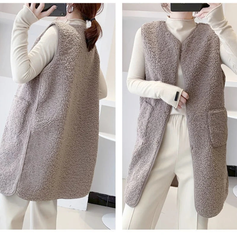 Stylish Medium-Length Lamb Wool Vest Jacket