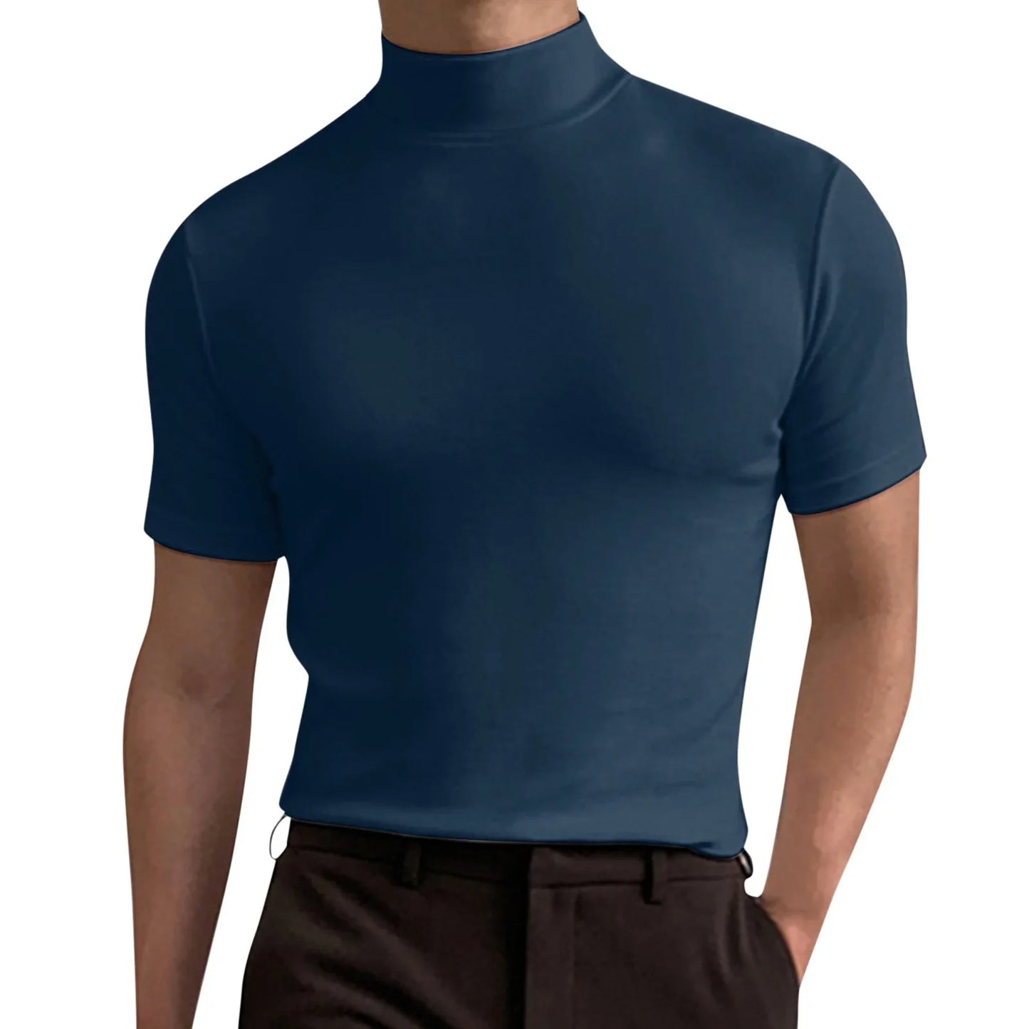 Men's Short Sleeve T-shirt - High Collar Shirt