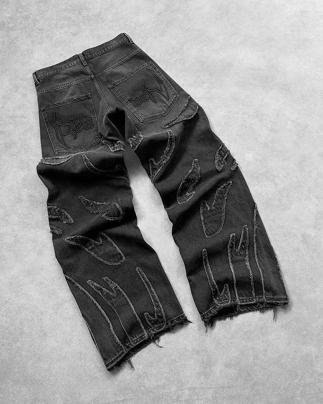 Jean Baggy pour homme Y2k Hip Hop Pantalon rétro noir vieilli