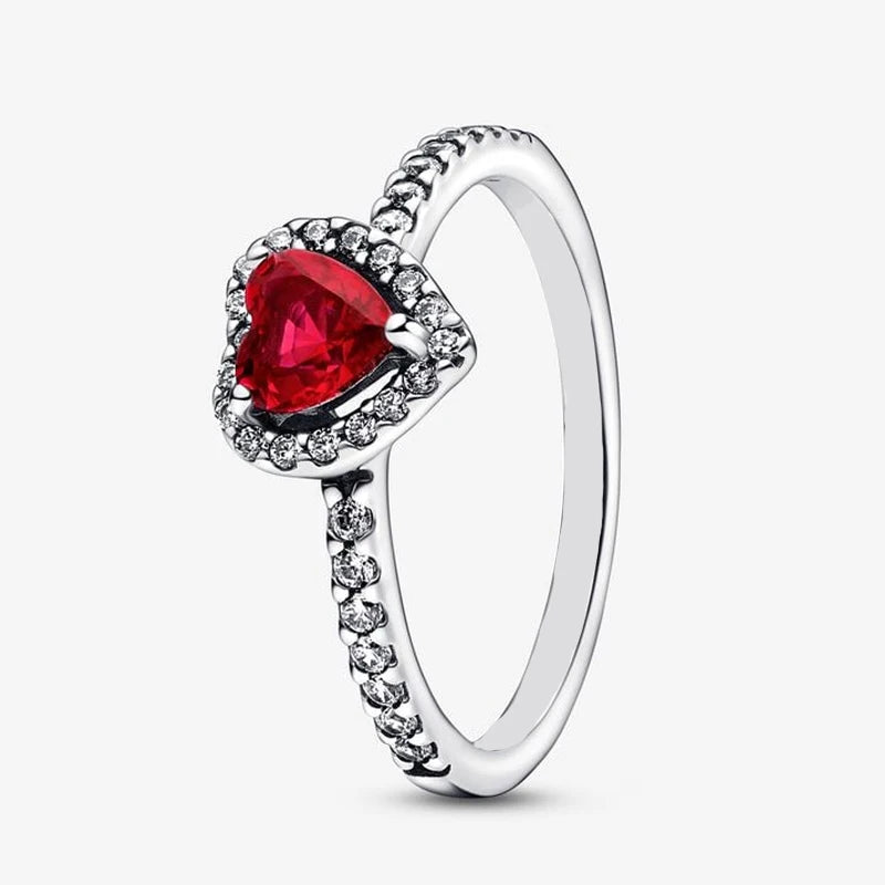 Bague en argent avec zircon cubique coeur rouge