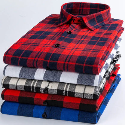 Brushed Plaid Cotton Long Sleeve Shirt
