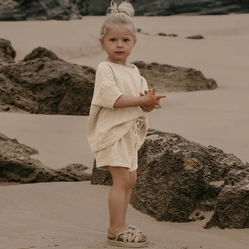 Ensemble chemise et short en mousseline de coton pour enfants décontractés