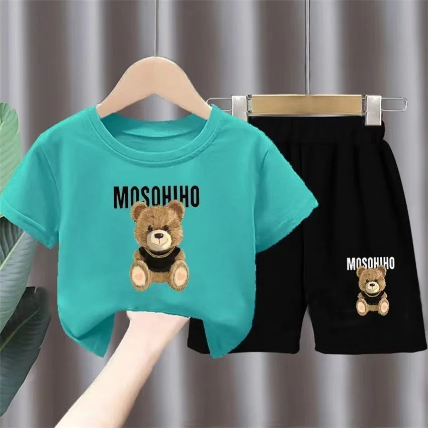Cartoon Bear T-Shirt & Shorts Set for Kids