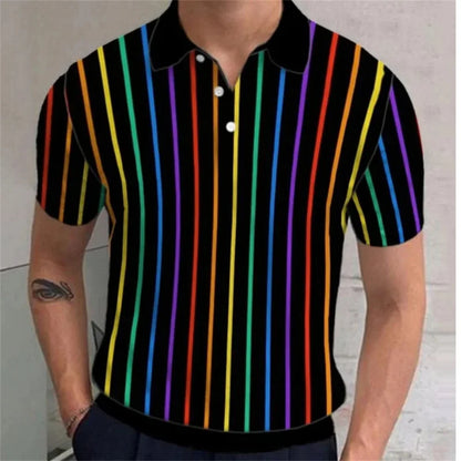 3D Rainbow Print Polo Shirt for Men