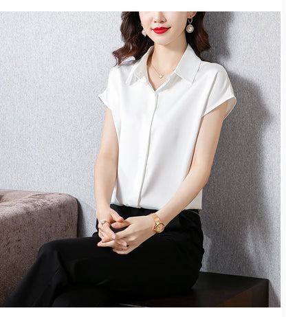 Women's Silk Satin Polo Vintage Blouse