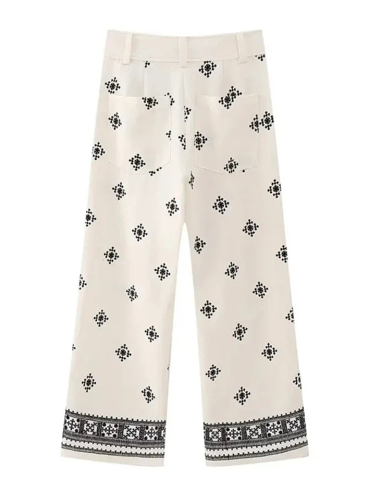 Plus Size Printed Wide Leg Casual Pants