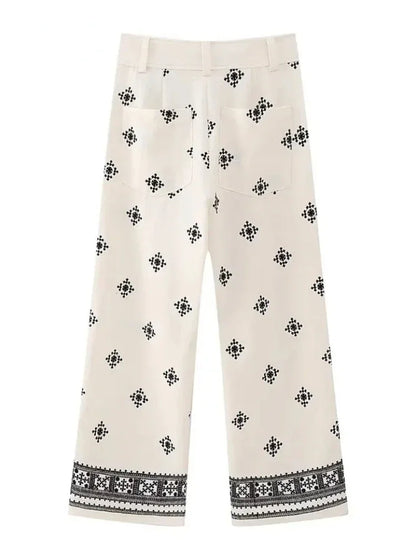 Plus Size Printed Wide Leg Casual Pants