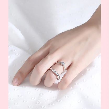 925 Sterling Silver Geometric Couple Rings