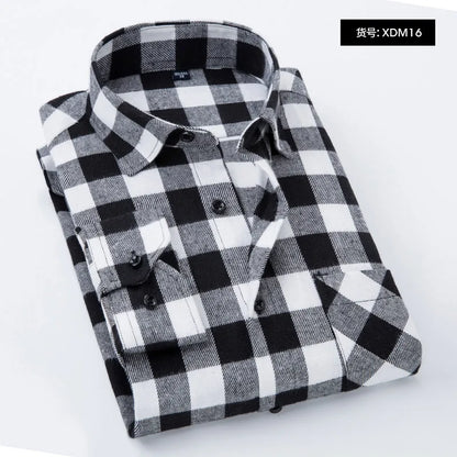 Brushed Plaid Cotton Long Sleeve Shirt