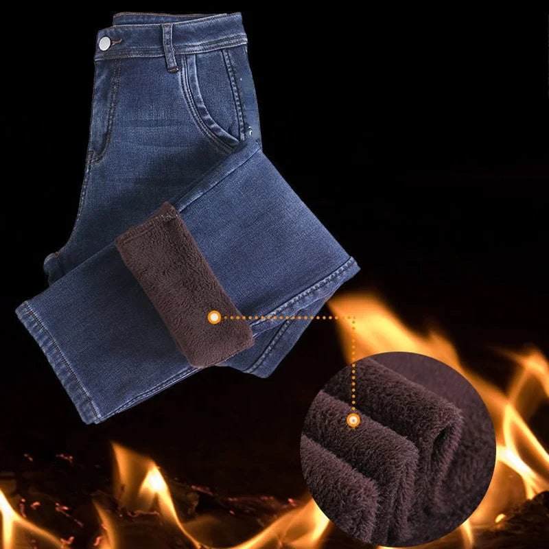 New Winter Classic High Waist Fleece Jeans for Women